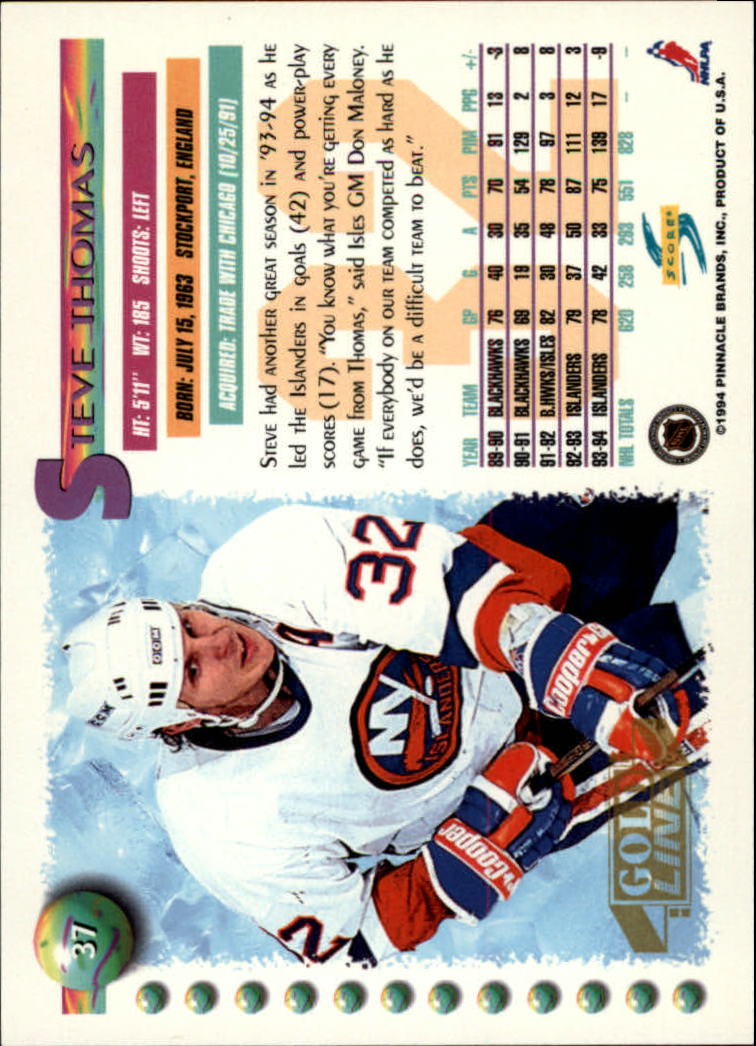 1994-95 Score Gold Line #37 Steve Thomas back image