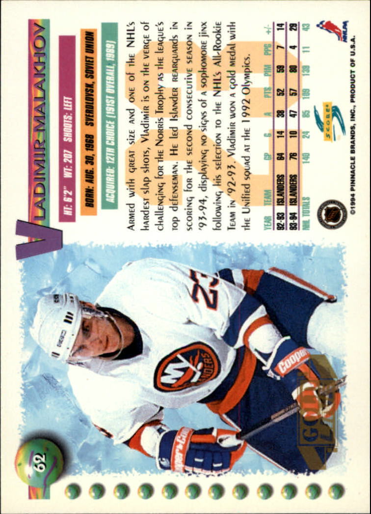 1994-95 Score Gold Line #62 Vladimir Malakhov back image