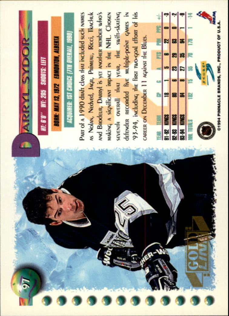 1994-95 Score Gold Line #97 Darryl Sydor back image