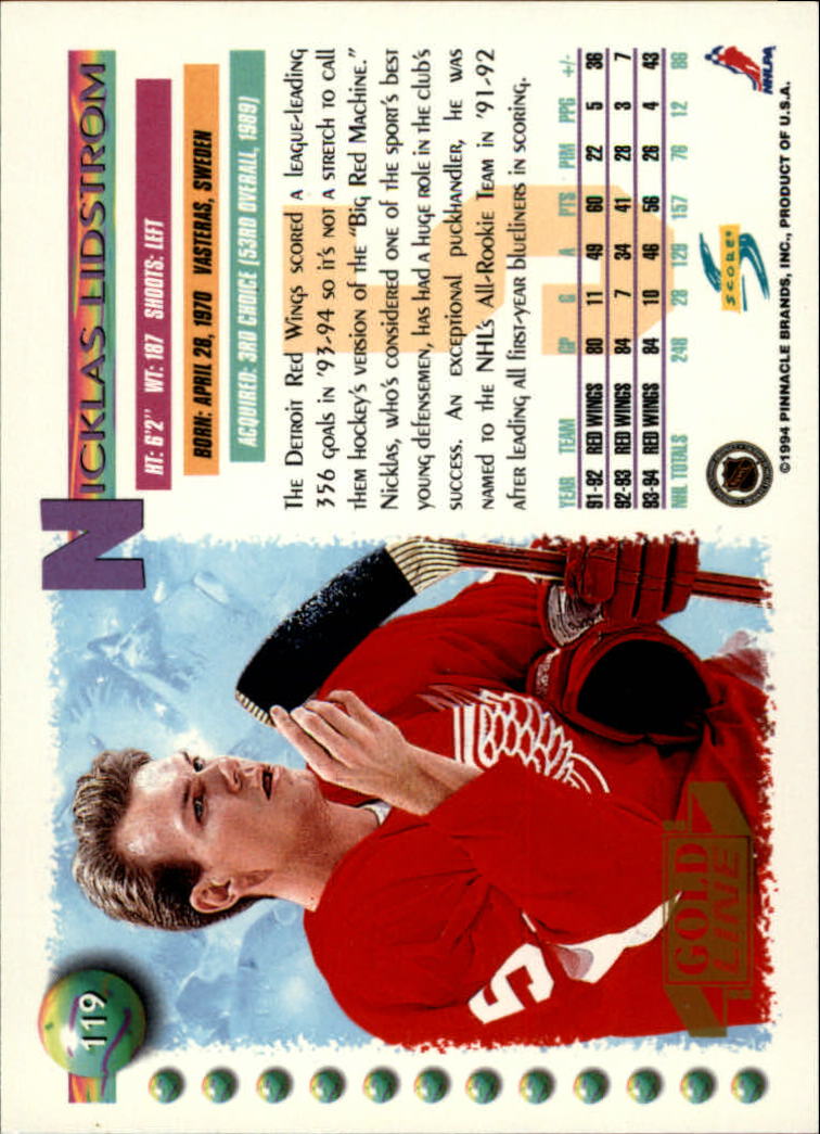1994-95 Score Gold Line #119 Nicklas Lidstrom back image