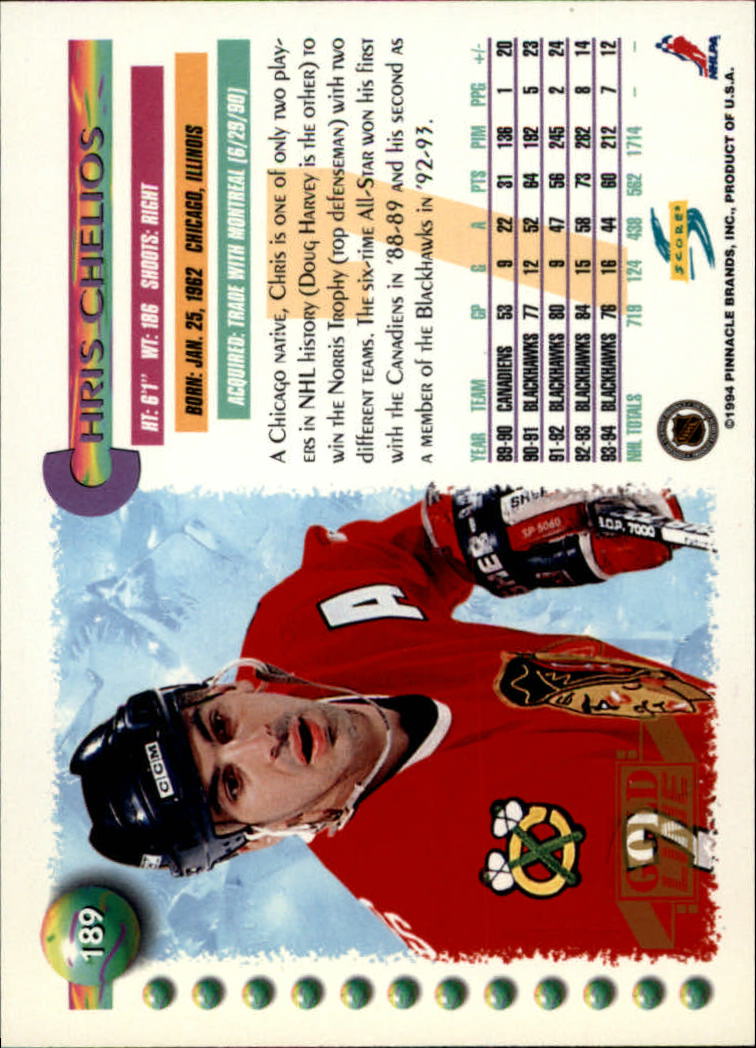 1994-95 Score Gold Line #189 Chris Chelios back image