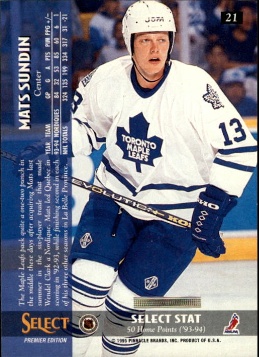 1994-95 Select #21 Mats Sundin - NM-MT - The Stadium | Beckett Marketplace