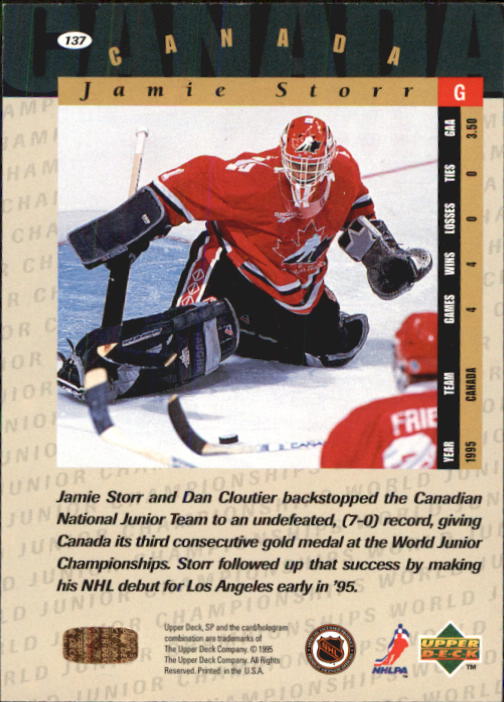 1994-95 SP #137 Jamie Storr back image
