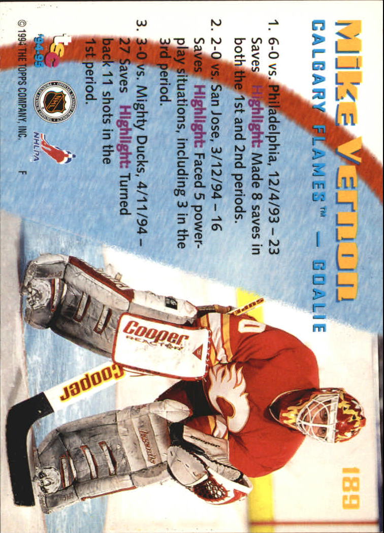 1994-95 Stadium Club #189 Mike Vernon SO back image