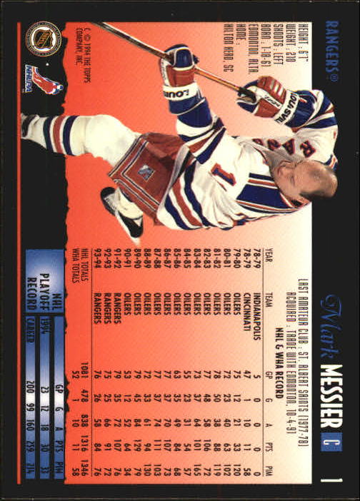 1994-95 Topps Premier #1 Mark Messier back image