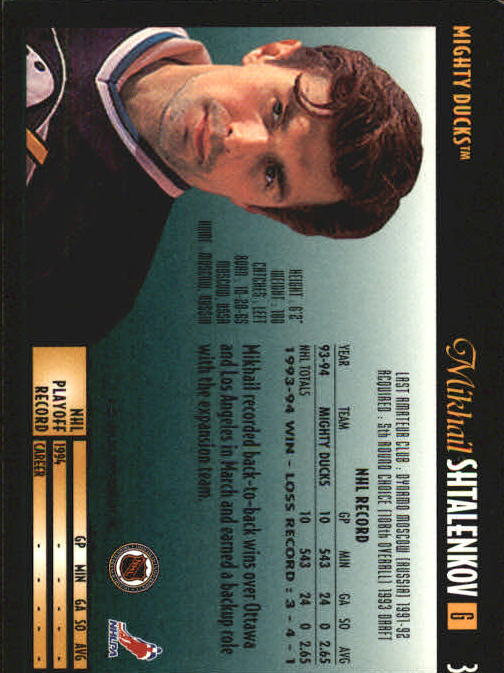 1994-95 Topps Premier #3 Mikhail Shtalenkov RC back image
