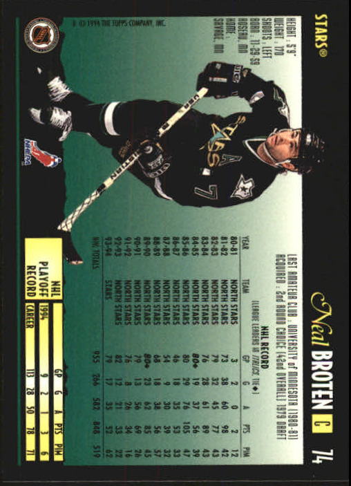 1994-95 Topps Premier #74 Neal Broten back image