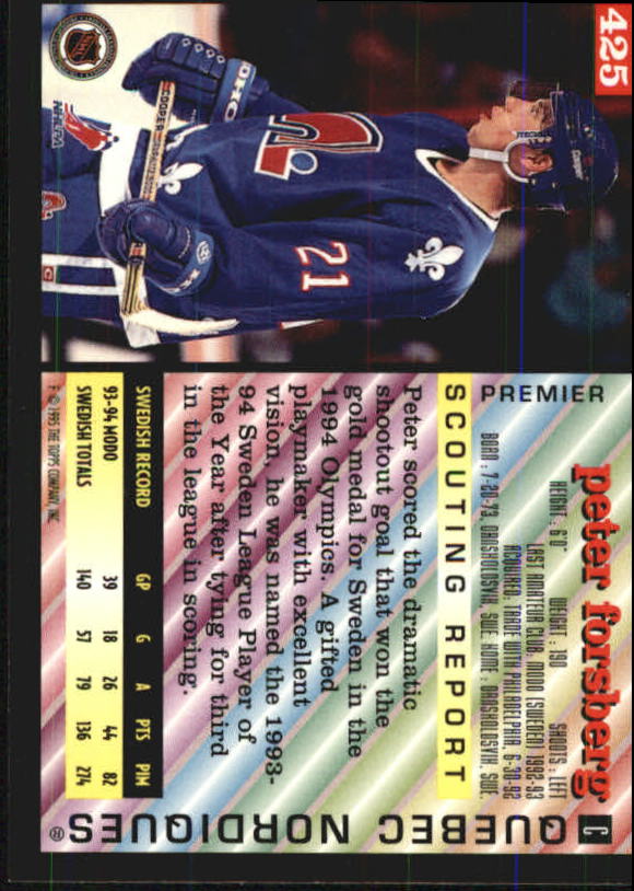 1994-95 Topps Premier #425 Peter Forsberg back image