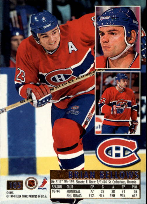 1994-95 Ultra #105 Brian Bellows back image