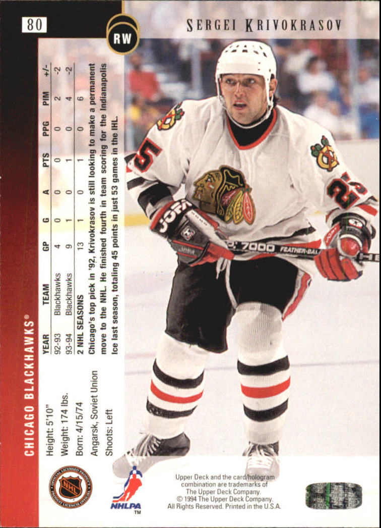 1994-95 Upper Deck #80 Sergei Krivokrasov - Nm-mt - The Stadium 