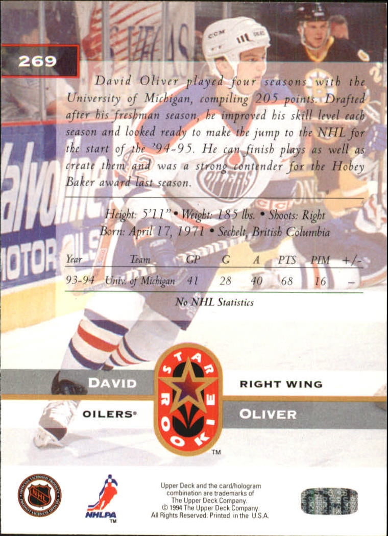 1994-95 Upper Deck #269 David Oliver SR RC back image