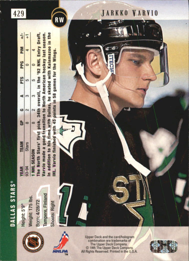 1994-95 Upper Deck #429 Jarkko Varvio back image