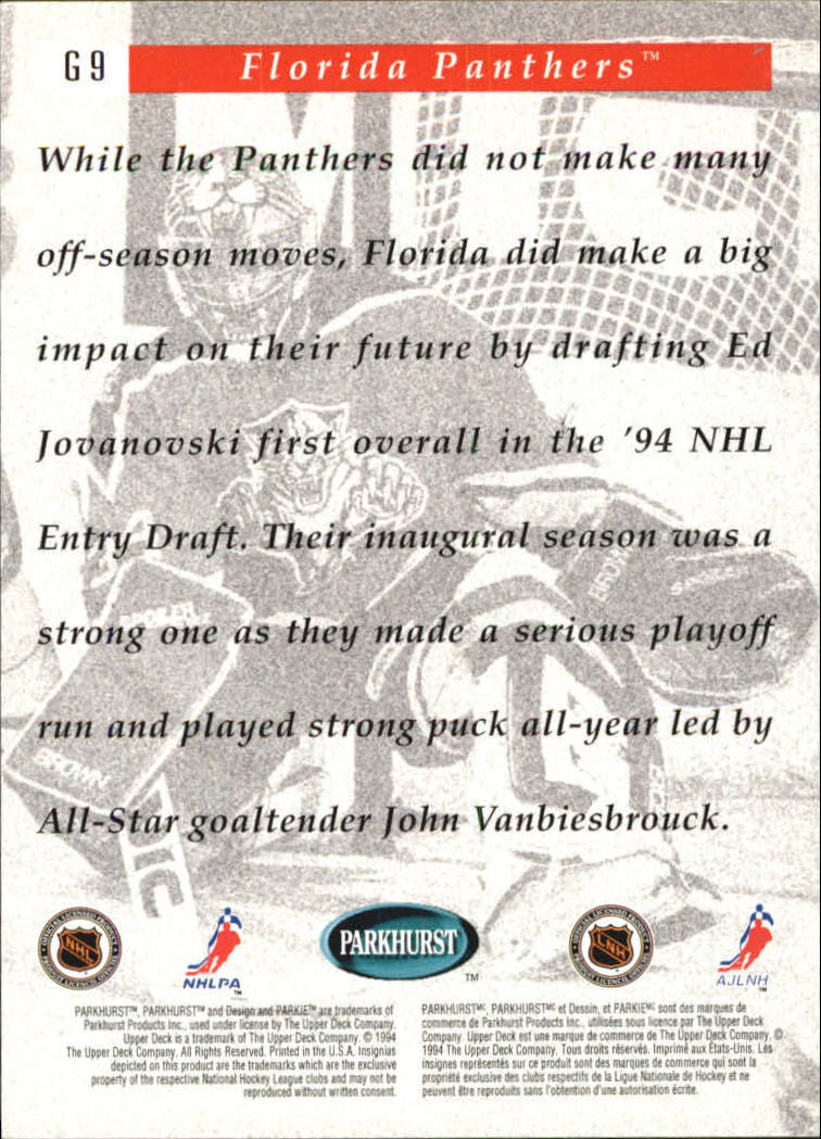 1994-95 Parkhurst Crash the Game Gold #9 John Vanbiesbrouck back image