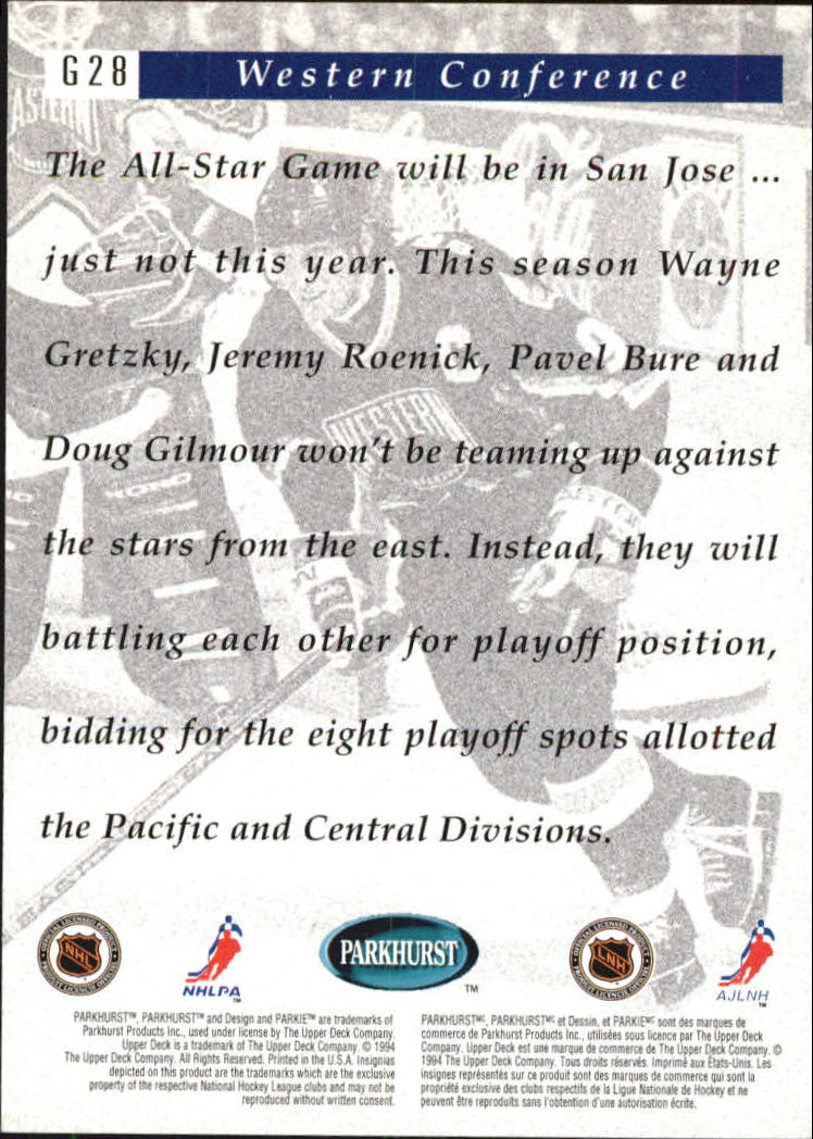 1994-95 Parkhurst Crash the Game Gold #28 Wayne Gretzky/Western Conference back image