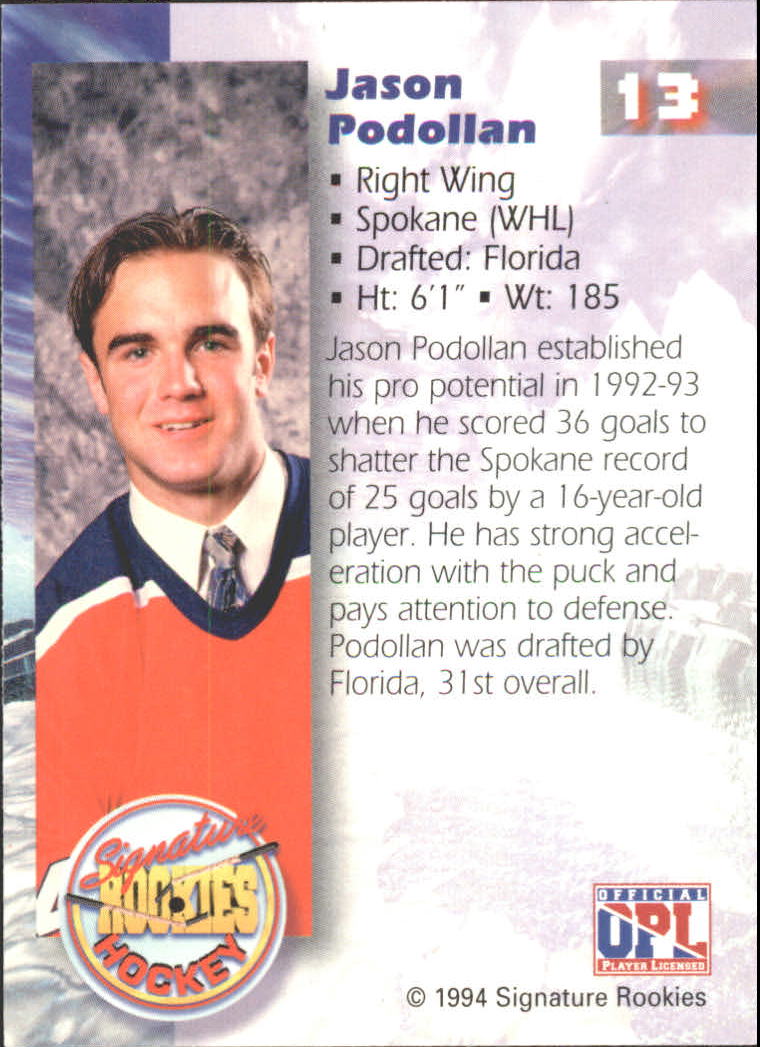 1995 Signature Rookies #13 Jason Podollan back image