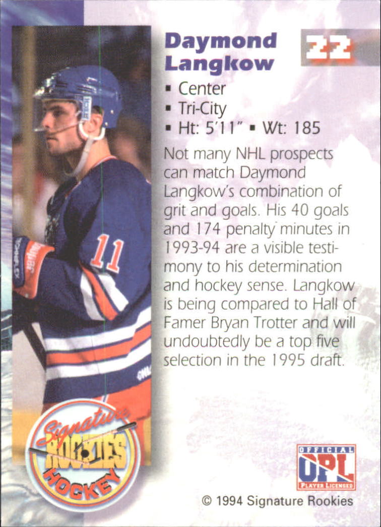 1995 Signature Rookies #22 Daymond Langkow back image