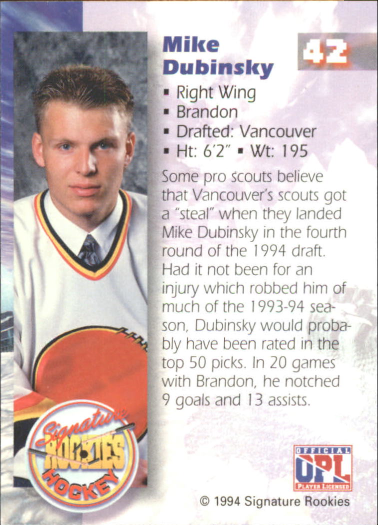 1995 Signature Rookies #42 Mike Dubinsky back image