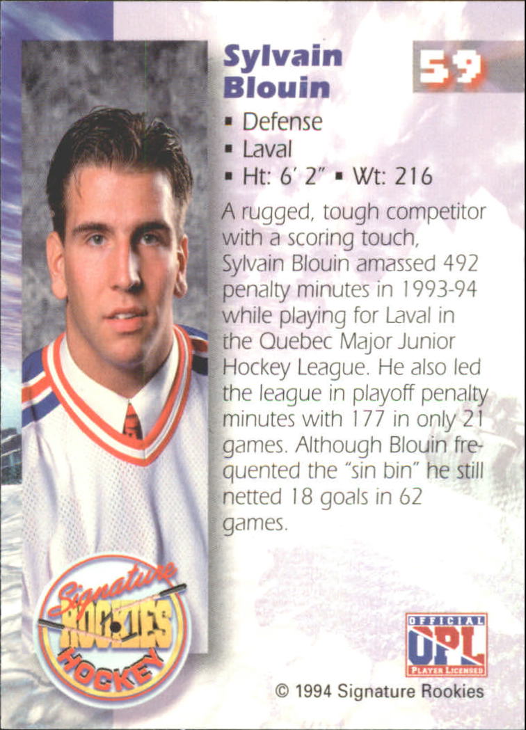 1995 Signature Rookies #59 Sylvain Blouin back image