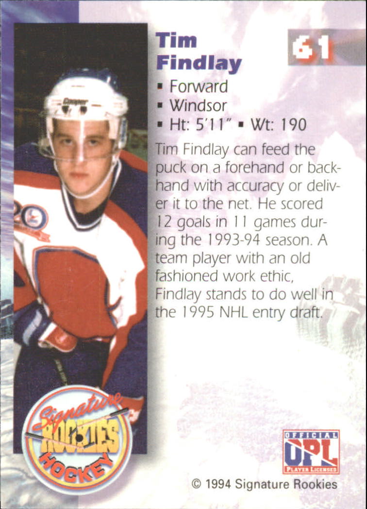1995 Signature Rookies #61 Tim Findlay back image