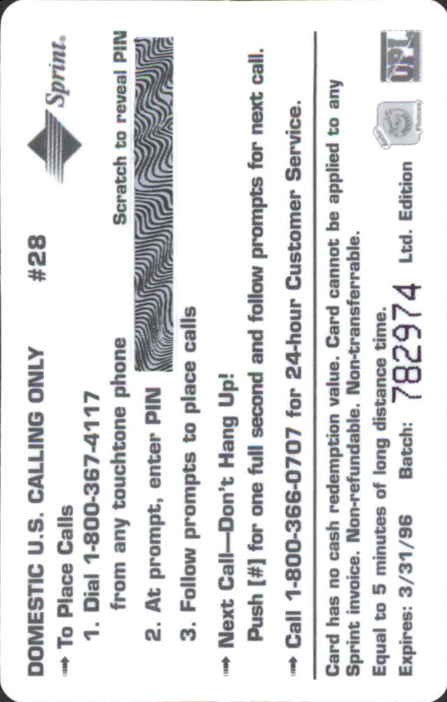 1995 Signature Rookies Auto-Phonex Phone Cards #28 Mike Martin back image