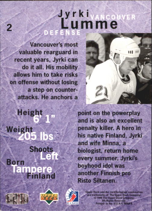 1995-96 Be A Player #2 Jyrki Lumme back image