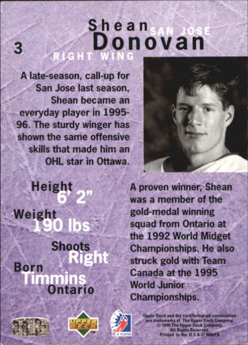 1995-96 Be A Player #3 Shean Donovan back image