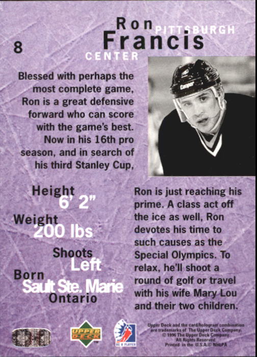 1995-96 Be A Player #8 Ron Francis back image