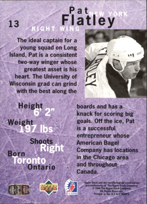 1995-96 Be A Player #13 Patrick Flatley back image