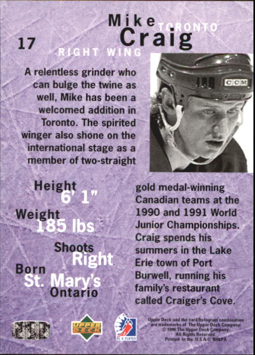 1995-96 Be A Player #17 Mike Craig back image