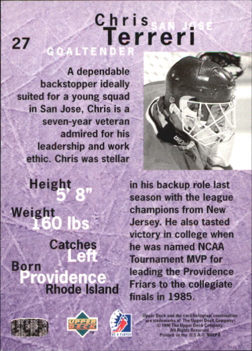 1995-96 Be A Player #27 Chris Terreri back image