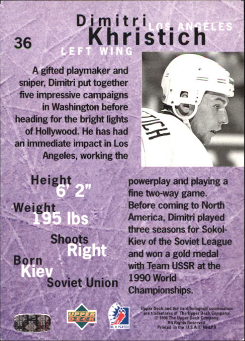 1995-96 Be A Player #36 Dimitri Khristich back image