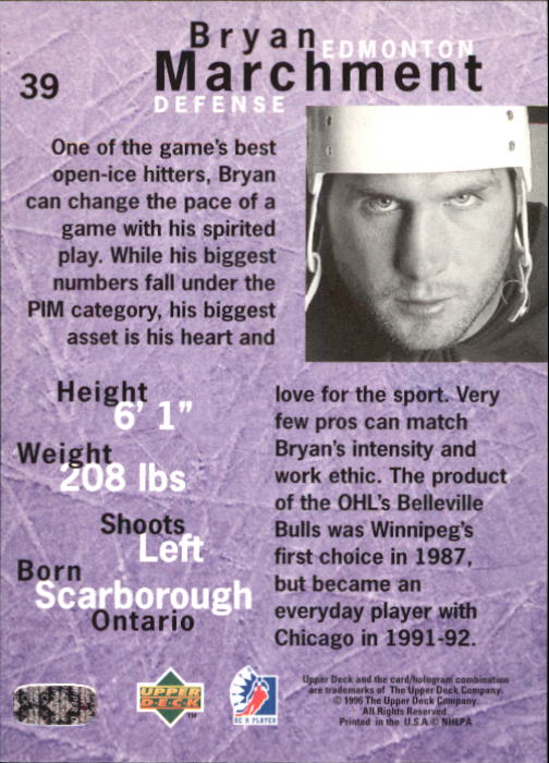 1995-96 Be A Player #39 Bryan Marchment back image
