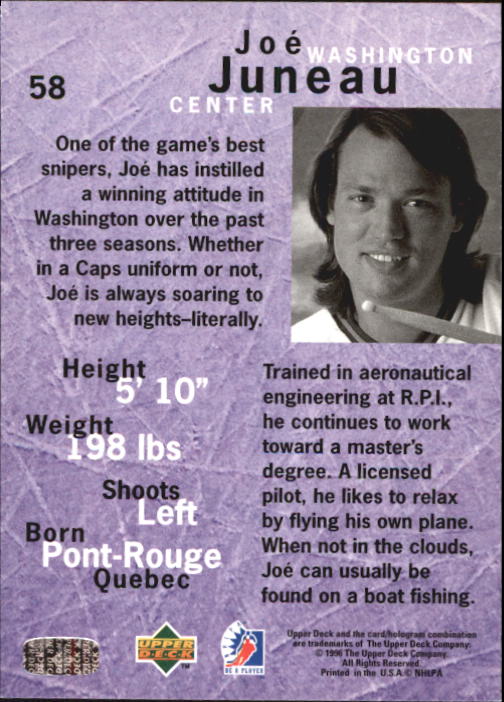 1995-96 Be A Player #58 Joe Juneau back image