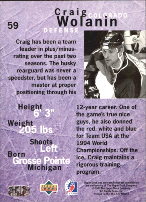 1995-96 Be A Player #59 Craig Wolanin back image