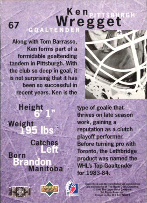 1995-96 Be A Player #67 Ken Wregget back image
