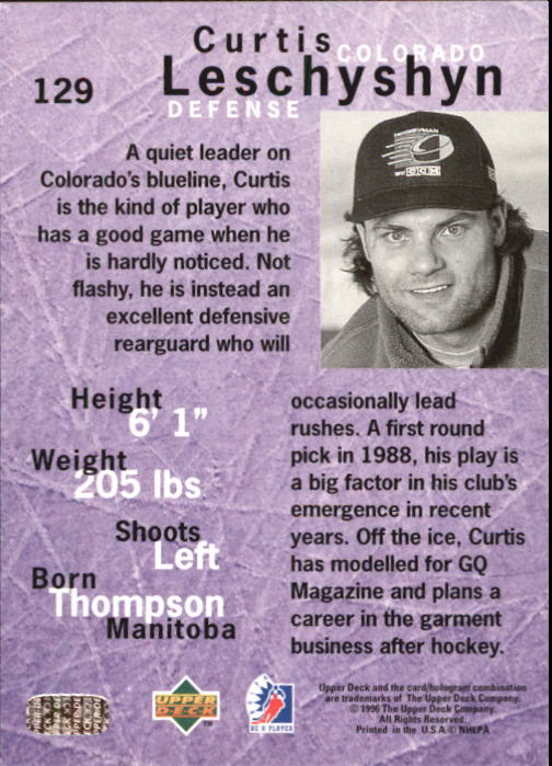 1995-96 Be A Player #129 Curtis Leschyshyn back image