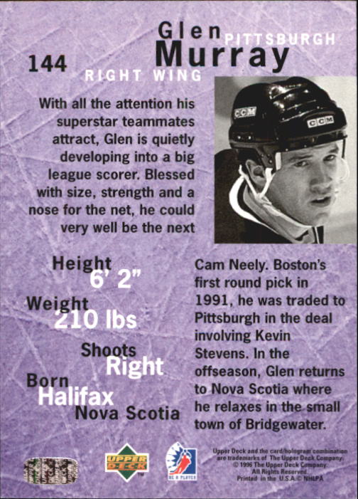 1995-96 Be A Player #144 Glen Murray back image