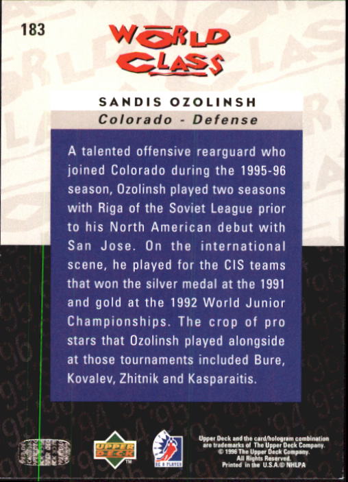 1995-96 Be A Player #183 Sandis Ozolinsh back image
