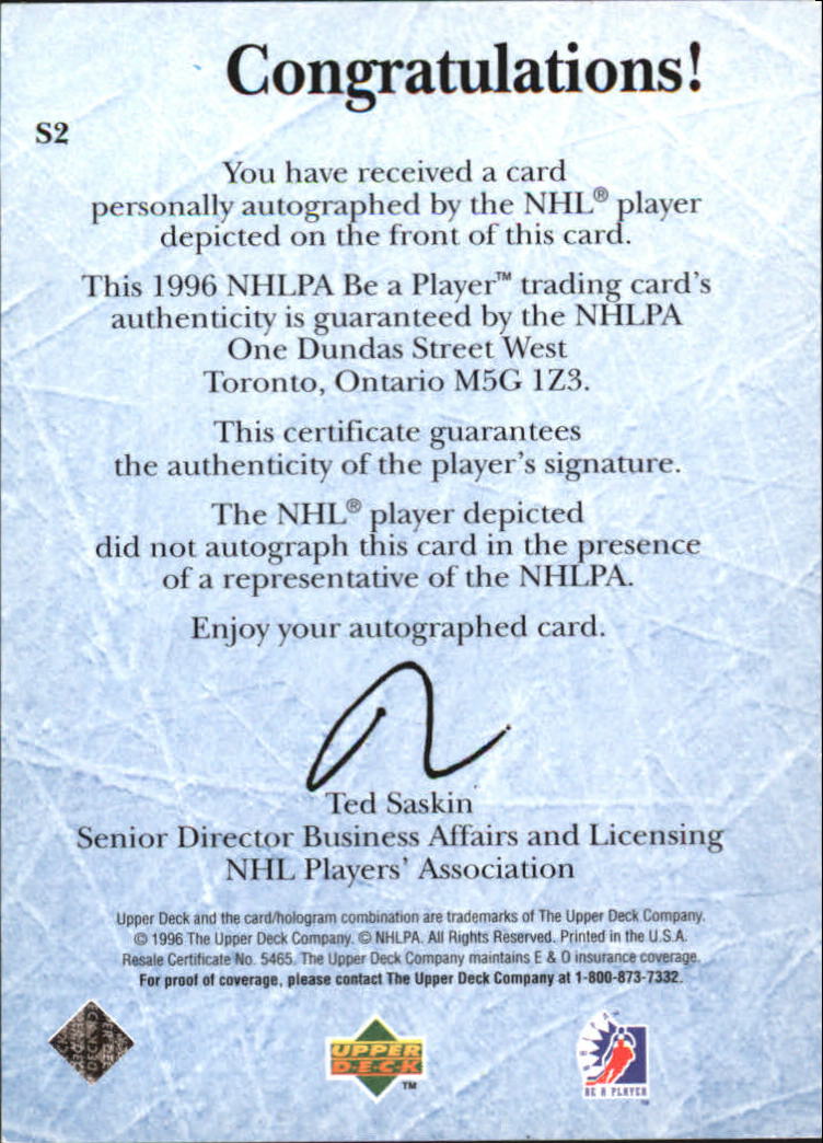 1995-96 Be A Player Autographs #S2 Jyrki Lumme back image