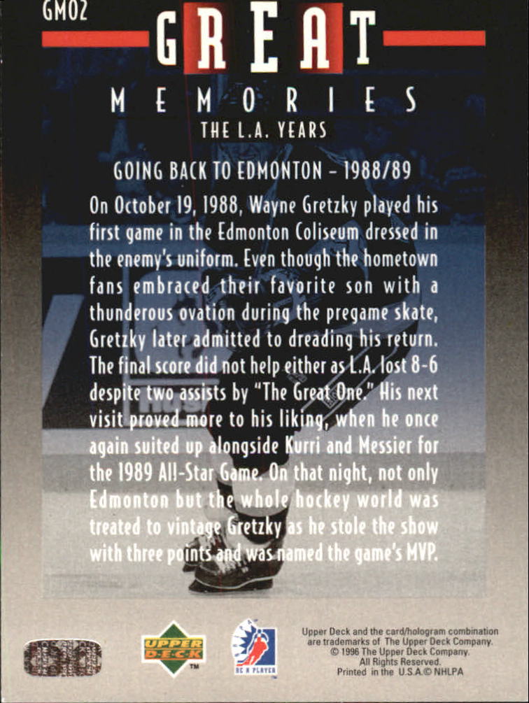 1995-96 Be A Player Gretzky's Great Memories #GM2 Back to Edmonton back image