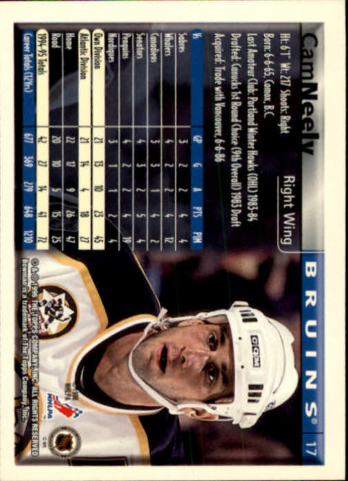 1995-96 Bowman #17 Cam Neely back image