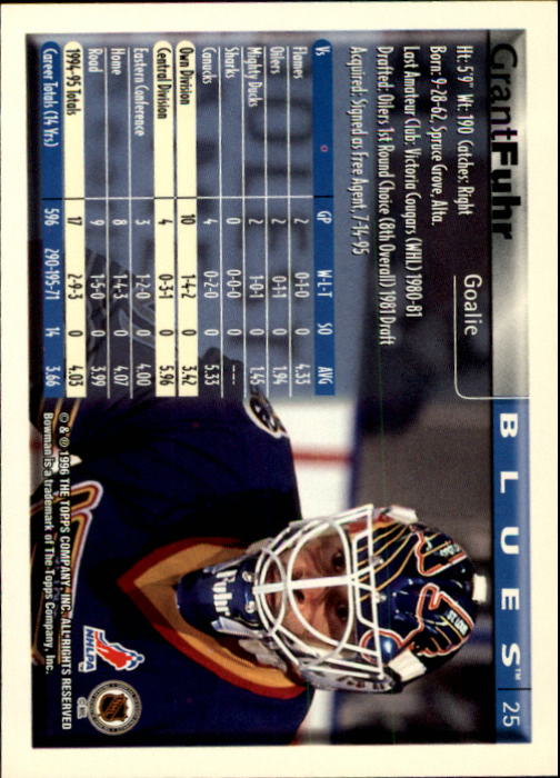 1995-96 Bowman #25 Grant Fuhr back image