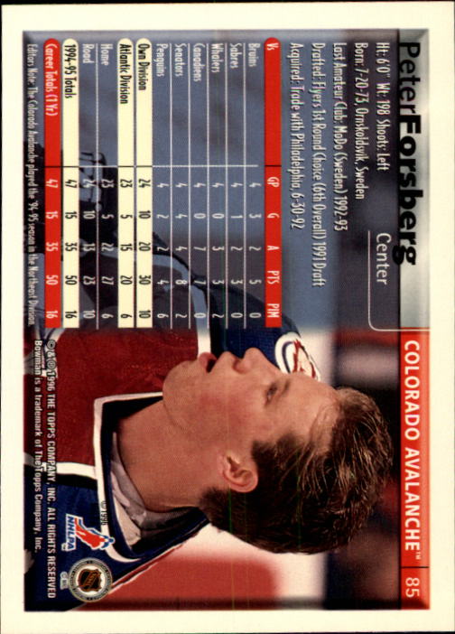 1995-96 Bowman #85 Peter Forsberg back image