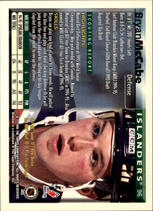 1995-96 Bowman #96 Bryan McCabe back image