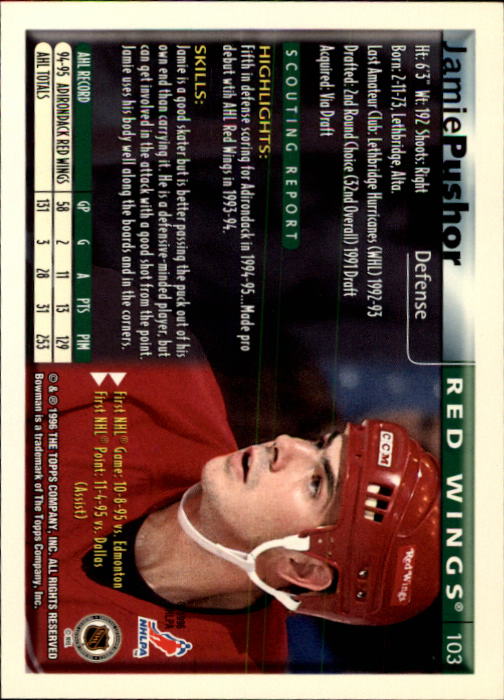 1995-96 Bowman #103 Jamie Pushor back image