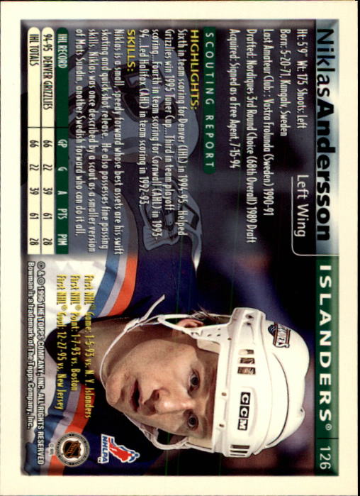 1995-96 Bowman #126 Niclas Andersson back image