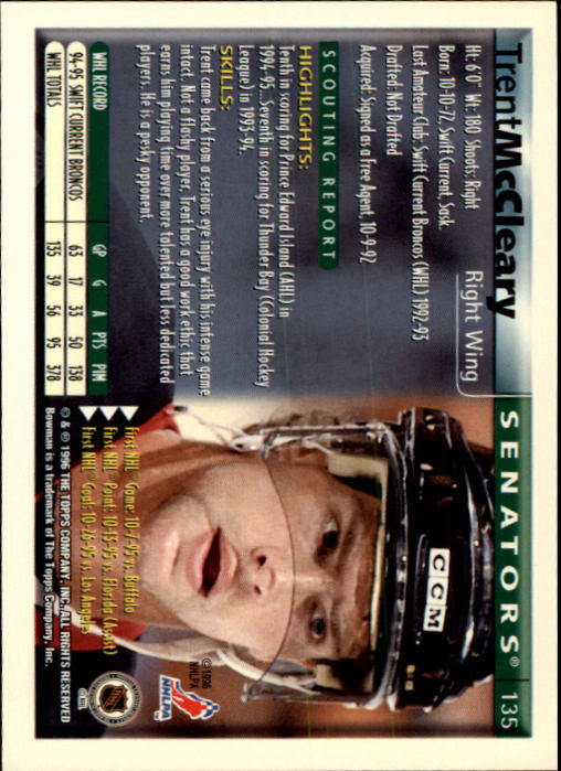 1995-96 Bowman #135 Trent McCleary RC back image