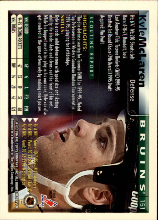 1995-96 Bowman #151 Kyle McLaren RC back image
