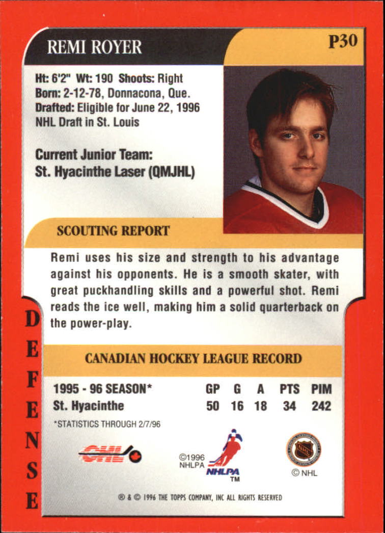 1995-96 Bowman Draft Prospects #P30 Remi Royer back image