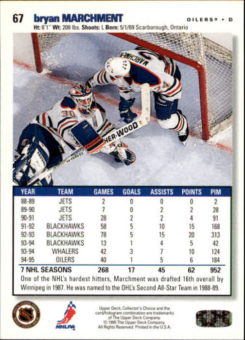 1995-96 Collector's Choice #67 Bryan Marchment back image